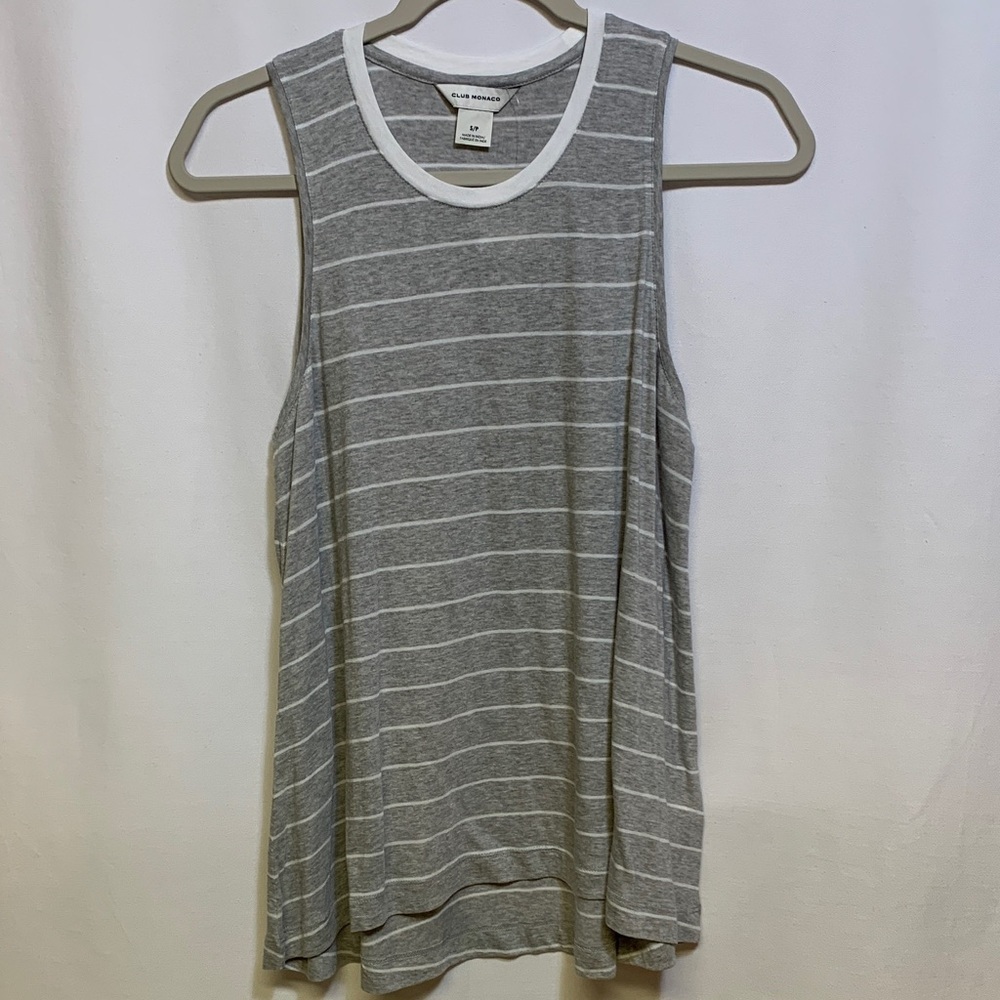 Club Monaco Gray and White Striped Tank Top